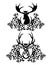 Royal deer stag with crown and rose flowers vector heraldic decor set