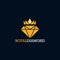 Royal diamond logo gem icon with crown. Luxury shining yellow crystal jewelry logo vector illustration brand