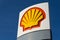 Royal Dutch Shell international oil and gas company logo on fuel station