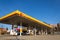 Royal Dutch Shell international oil and gas company logo on fuel station