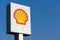 Royal Dutch Shell international oil and gas company logo on fuel station
