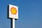 Royal Dutch Shell international oil and gas company logo on fuel station