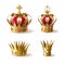 Royal family golden crowns realistic vector set