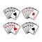 Royal flush hand of clubs, diamonds, hearts and spades playing cards deck colorful illustration.