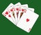 Royal flush heart on green