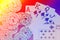 Royal Flush playing cards hand on colorful background with chips