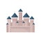 Royal fortress with towers and conical roofs. Large medieval castle. Flat vector for postcard, mobile game or children