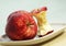 Royal Gala Apple, malus domestica, Fruits and Core in a Plate