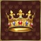 Royal Gold crown vintage background with precious stones, diamonds, rubies, emeralds, sapphires on fabric texture tapestry 3D 