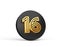 Royal Gold Modern Font. Elite 3D Digit Letter 16 sixteen on Black 3d button icon 3d Illustration