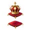 Royal golden crown on red velvet pillow