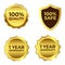 Royal golden warranty badge collection, Golden color shade with warranty shield, Special gold badge collection