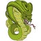 Royal green-yellow snake cobra attacks with an open hood and open mouth. The design is suitable for modern tattoos