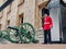 Royal guard soldier of London, stands near gun