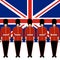 Royal Guards on the background of the flag of Great Britain