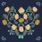 Royal intarsia style floral illustration set.