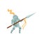 Royal knight with spear in hands in fighting pose. Brave warrior in iron armor. Medieval hero. Flat vector design