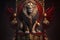 Royal lion king in sitting on a red throne. Generative AI