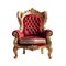 A royal luxurious nature red velvet chair with gold trim and ornate design ceremonial purposes