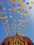 Royal and national flags of Thailand waving in blue sky