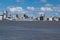 The Royal Navy`s Prince of Wales aircraft carrier, moored at the historic, UNESCO listed Liverpool waterfront on the River Mersey