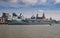 The Royal Navy`s Prince of Wales aircraft carrier, moored at the historic, UNESCO listed Liverpool waterfront on the River Mersey