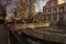 Royal Palace of Aranjuez from the Queen Garden and its statues and fountains, Madrid, Spain