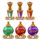 Royal perfume bottles with gold ornament and crown