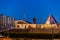 The royal scarphout yacht club of Blankenberge, lighted building by night, The city harbor, Belgium, 15 february, 2019