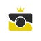 Royal shot icon, logotype. Camera wint crown.
