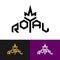 Royal text logo with crown symbol. Word Royal stylized sign.