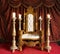 Royal throne of gold on red curtain background. Indoor