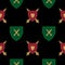 Royalty ancient seamless pattern with shields and swords on the black background
