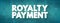 Royalty Payment is a payment made by one party to another that owns a particular asset, text concept background