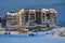 Roza Khutor, Sochi, Russia, January, 25, 2018. Rosa Plateau. Balneo-hotel Rosa Springs 4* on the Rosa Khutor in winter in the eve