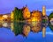 Rozenhoedkaai canal at night, Bruges, Belgium