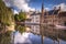 Rozenhoedkaai at sunrise in Bruges, Flanders - Belgium