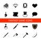 RPG game icons set potions, buttons, weapons, scrolls, money, crystals, books, warrior, mage vector illustration