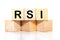 RSI Relative Strength Index inscription on wooden cubes on a white background