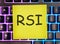 RSI Relative Strength Index written on a yellow sticker on a laptop keyboard with backlight