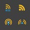 RSS sign icons. RSS feed symbols on Black