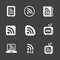 RSS sign icons. RSS feed symbols on black background.
