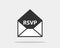 RSVP icon vector. Please respond letter in envelop. Answer on mail concept