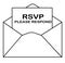 RSVP icon on white background. flat style. please respond letter in envelop icon for your web site design, logo, app, UI. answer