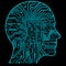 Rtificial Intelligence. The image of human head outlines, inside of which there is an abstract circuit board.