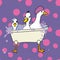 Rub a Dub Dub three ducks in a tub scrubbing vector illustration