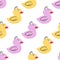 Rubber bathroom yellow and pink duck seamless pattern