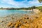 Rubber boat in a small cove in Costa Smeralda