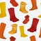 Rubber boots in different models and colors. Waterproof boots with trendy design. Rubber boot seamless pattern.