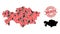 Rubber Broken Stamp Seal and Humans with Covid-2019 Mosaic Map of Kazakhstan